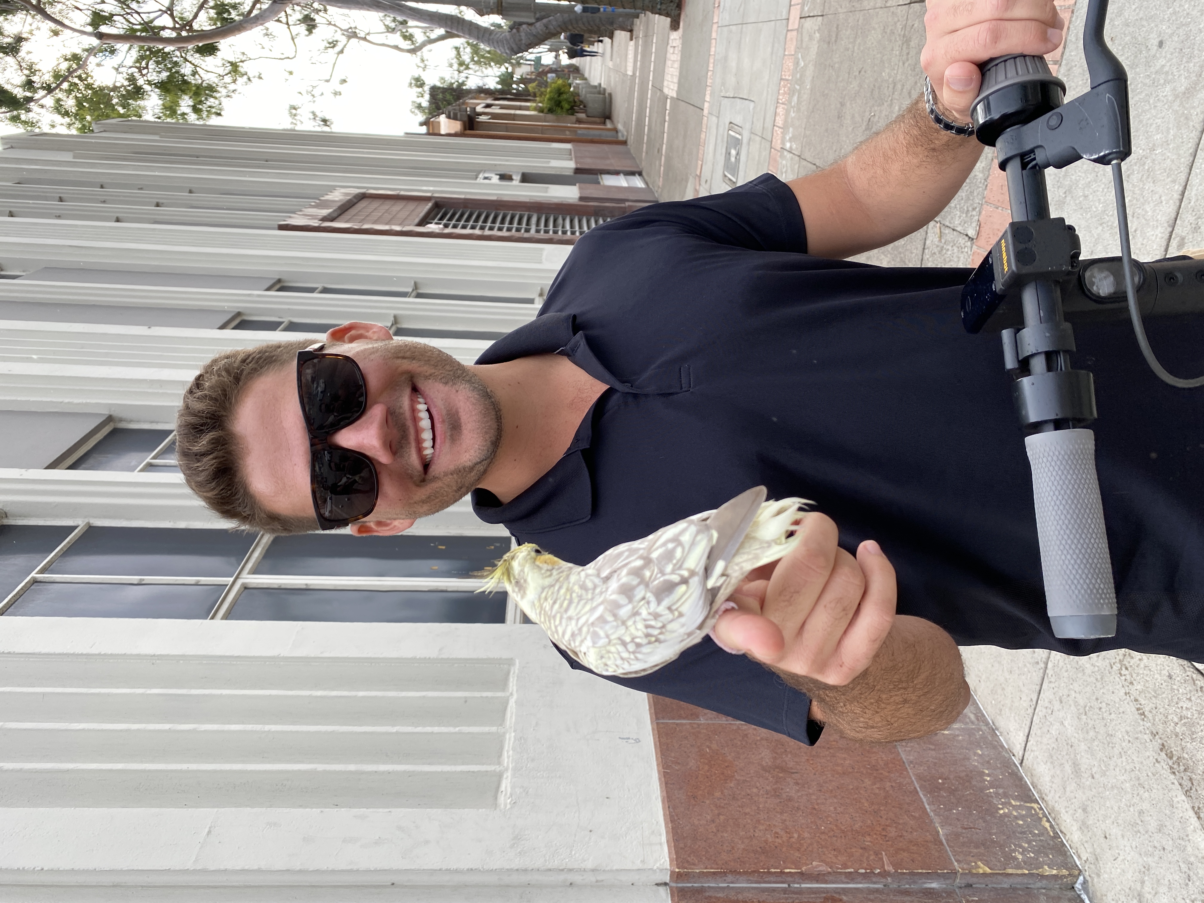 Neil with a cockatiel